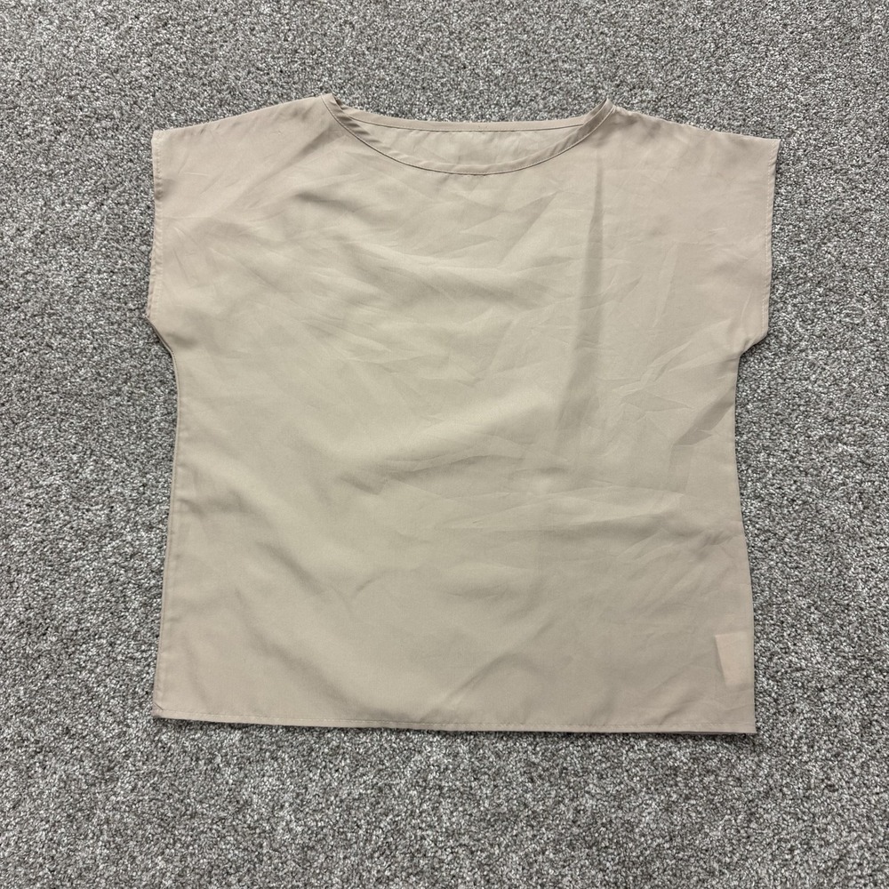 Avon Fashions Blouse Womens Large Beige Solid Round Neck Cap Sleeve Top Casual